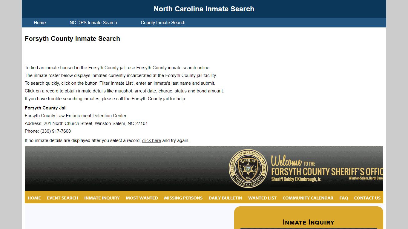 Forsyth County Inmate Search - North Carolina Inmate Search