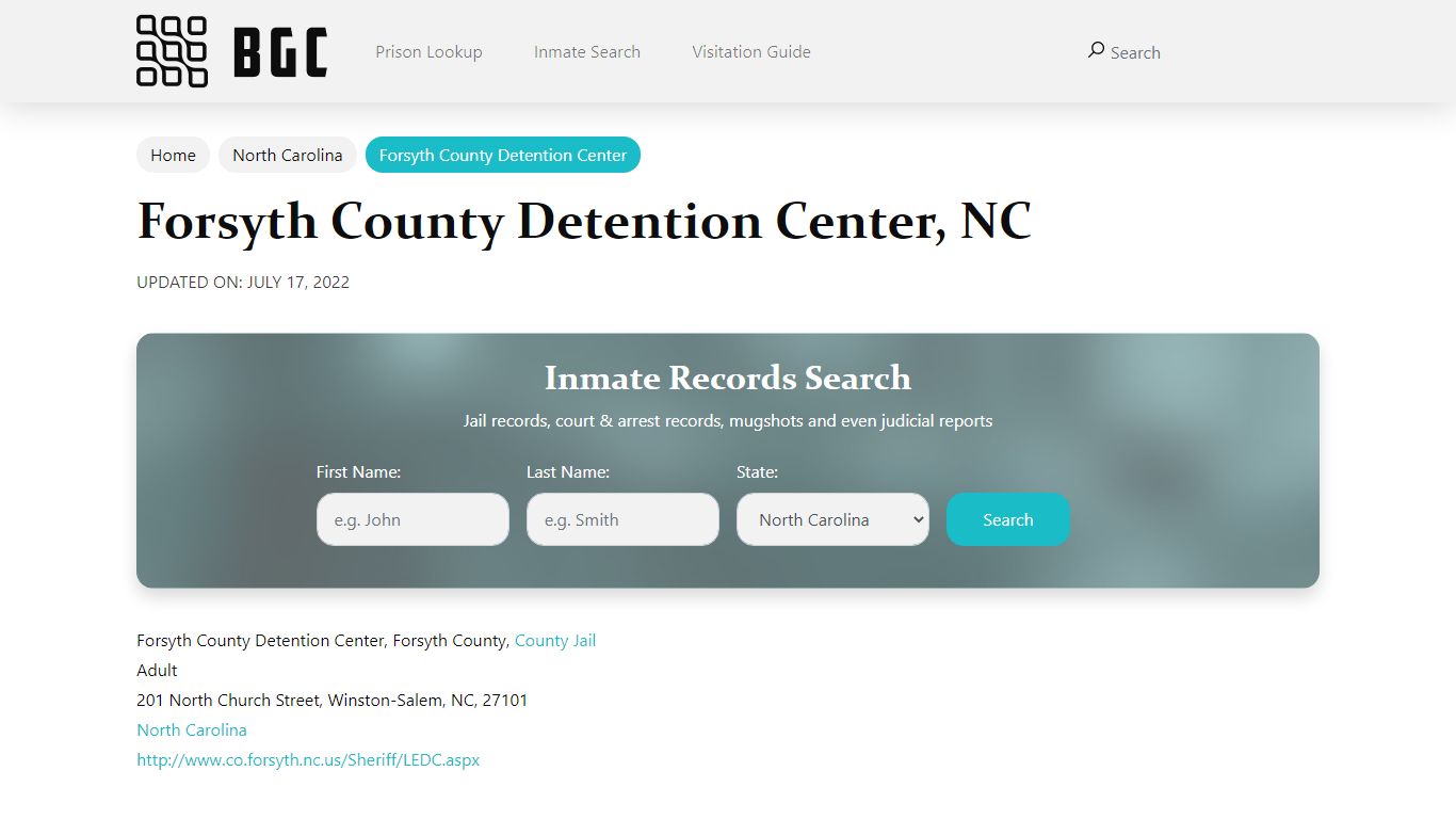 Forsyth County Detention Center, NC Inmate Search ...